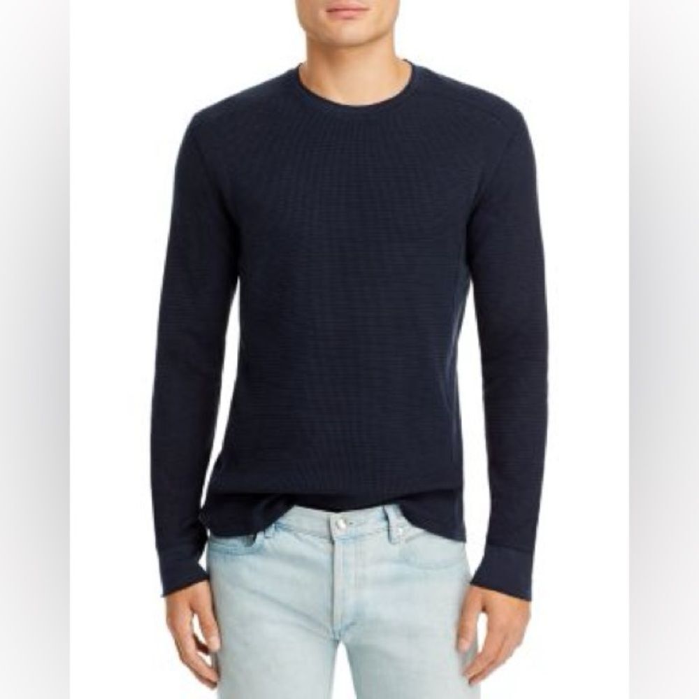 Vince Pima Cotton Blend Thermal Waffle Knit Tee in Navy